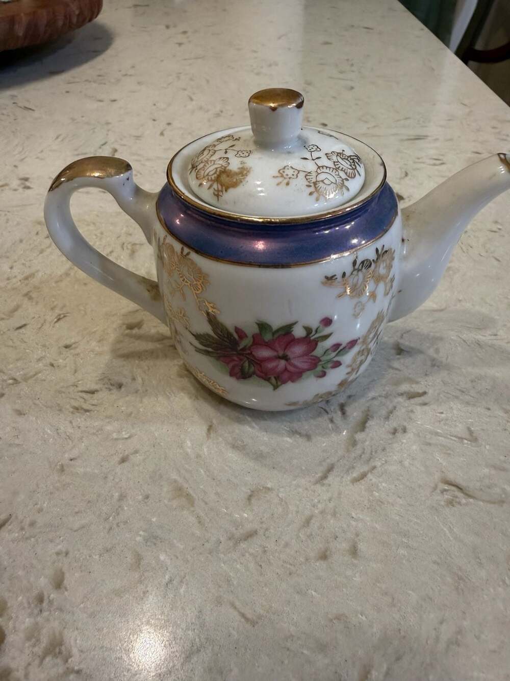 Vintage Price Import Japan Miniature Teapot Floral Lusterware With Gold Trim